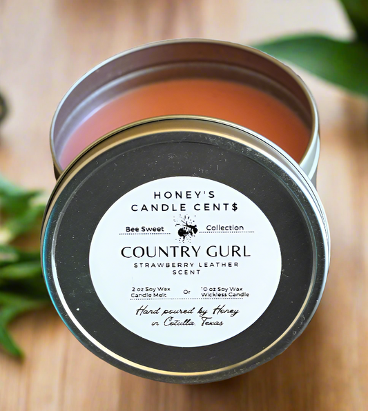 Country Gurl - Strawberry & Leather Scented Wickless Candle