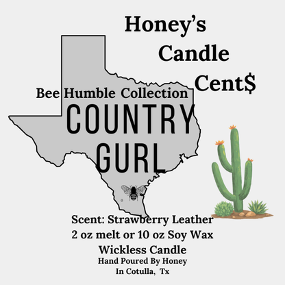 Country Gurl - Strawberry & Leather Scented Wickless Candle