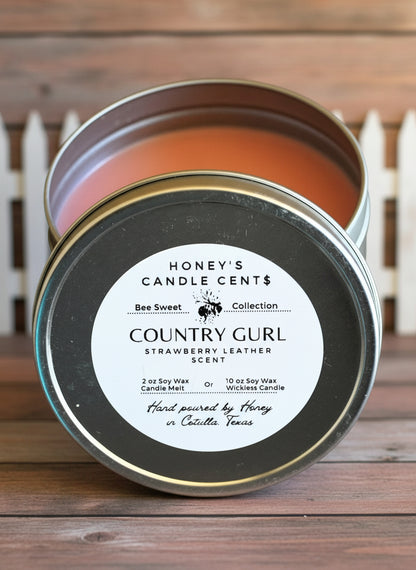 Country Gurl - Strawberry & Leather Scented Wickless Candle